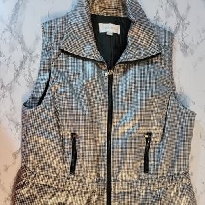 Erin London Plaid Vest Medium Black and White